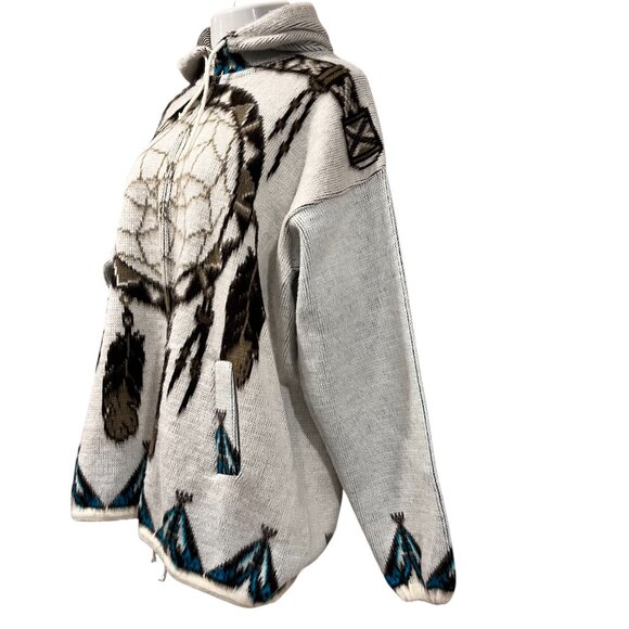 Artisan Ecuador Wool Zip Hooded Jacket, Dreamweaver, Ivory Brown Black Turq XL - Picture 8 of 9